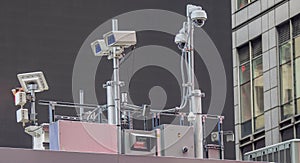 New York, NY, USA. Police video surveillance system in the city center. Cameras that control the most sensitive areas of the city