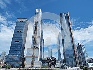 New York, NY, USA. View of skyscrapers at the Hudson Yards and the Vessel. The new neighborhood on the West Side of Manhattan