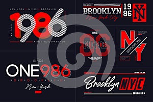 New York, NYC typography set for t-shirt. Brooklyn graphics for tee shirt. Collection of prints for apparel. Vector
