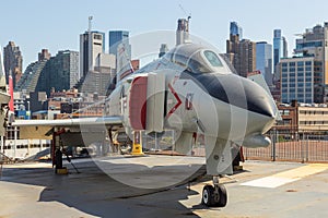 View of military airplanes on the deck of the USS Intrepid Sea, Air Space Museum.