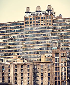 New York old buildings, retro color toning applied, USA