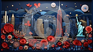 New York Paper Quilling Style AI-Generated Illustration