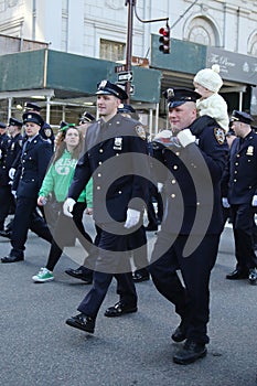 New York Police Department officers marching at the St. Patrick`s Day Parade in New York