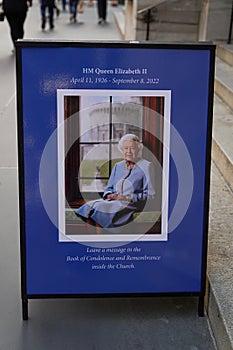 Book of condolences for Her Majesty Queen Elizabeth II located inside of St. Thomas Church on 5th Avenue in Manhattan