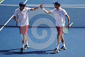 Grand Slam champions Mike and Bob Bryan of United states in action during US Open 2017 round 3 men`s doubles match