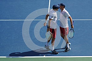 Grand Slam champions Mike and Bob Bryan of United states in action during US Open 2017 round 3 men`s doubles match