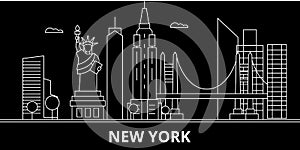 New York silhouette skyline. USA - New York vector city, american linear architecture, buildings. New York line travel