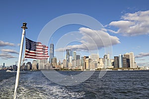 New York skyline and american flag