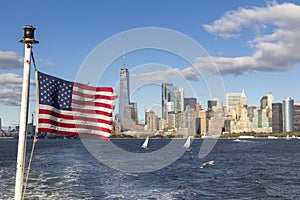 New York skyline and american flag