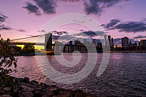 New York Skyline with Brooklyn Bridge Hudson River Manhatten Sun