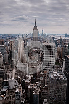 New York skyline of Manhattan and central park as seen from a high point as an aerial view