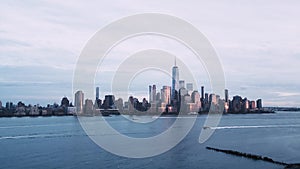 New York skyline. Manhattan view from Jersey, New York skyscraper. Aerial view of Big Apple. New York panorama from