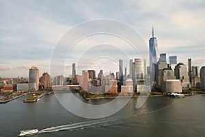 New York skyline. Manhattan view from Jersey, New York skyscraper. Aerial view of Big Apple. New York panorama from
