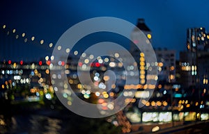 New york skyline night blurred lights city downtown, abstract background