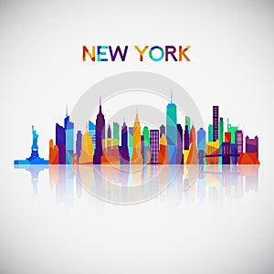 New York skyline silhouette in colorful geometric style.