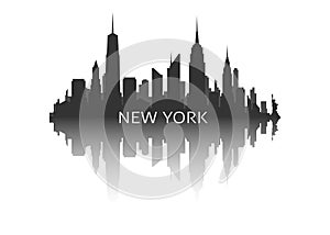 New york skyline silhouette with reflection