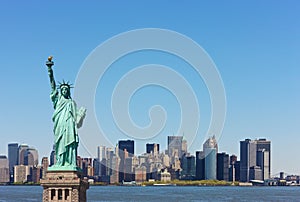 New York skyline with Statute of Liberty