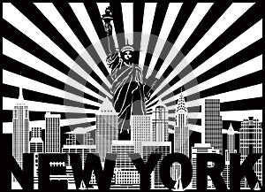 New York Skyline Text Sun Rays vector Illustration