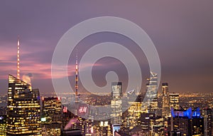 New York skyline from the top of  The rock observation deck in Rockefeller center at night