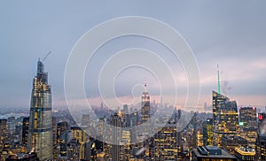 New York skyline from the top of  The rock observation deck in Rockefeller center at night