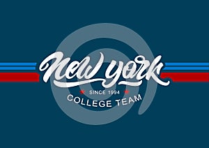 New york slogan print, college style with lettering. Vector illustration varsity, graphic for t-shirt