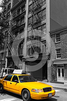 New York Soho buildings yellow cab taxi NYC USA