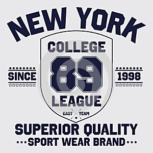 New York sport, college league typography, t-shirt graphics