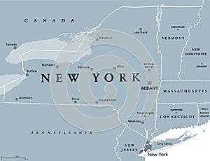 New York State NYS, gray colored political map photo