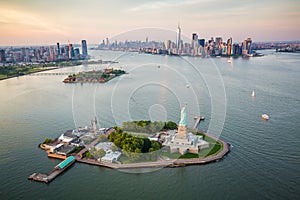 New York Statue of Liberty from aerial view