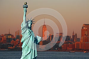 New York: The Statue of Liberty, an American symbol, with Lower photo