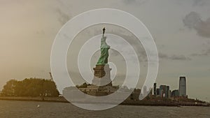 NEW YORK: Statue of Liberty and Manhattan panorama seen from a vessel, real time, ultra hd 4k