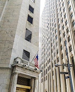 New York Stock Exchange Building with Wall Street Sign