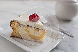 New York style cheesecake on white plate