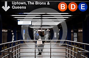 New York Subway sign in MTA Train Station for Uptown Bronx and Queens Travel