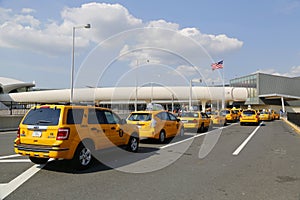 New York Taxi line next to JetBlue Terminal 5 at John F Kennedy International Airport in New York