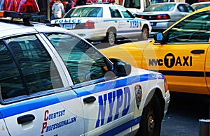 New York taxi and NYPD police cars