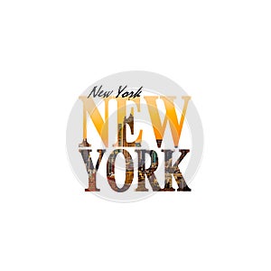 New York text sign - city name with background travel postcard photo