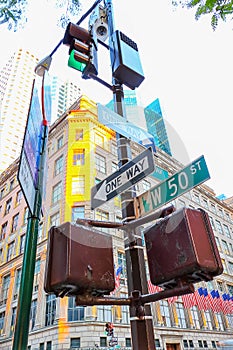 New york traffic signs and surveillance camera