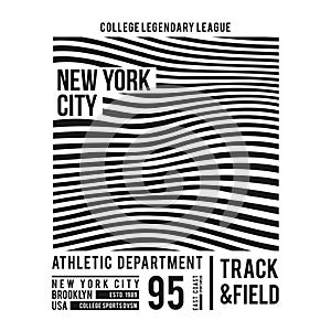 New York typography for t-shirt print. Abstract lines with text for modern tee shirt graphics in varsity style