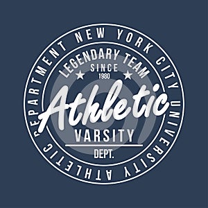 New York typography for t-shirt print. Athletic graphic for t-shirt. Varsity style