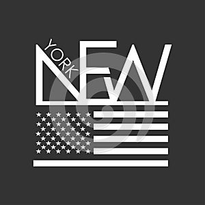 New York typography for t-shirt print. USA flag on black background. T-shirt graphics