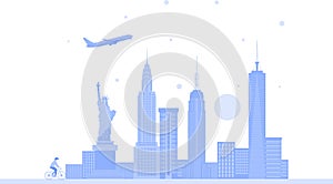 New York United States city skyline vector background. Flat trendy illustration