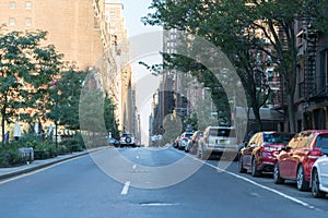 New York City street road in Manhattan at summer time.