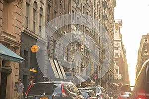 New York City street road in Manhattan at summer time.