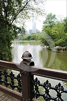 New York, United States - Pond and bridge in the Central Park