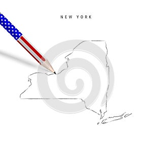 New York US state vector map pencil sketch. New York outline map with pencil in american flag colors