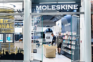 NEW YORK, USA - August, 2018: Official Moleskine store at Oculus Shopping Center, New York. Moleskine is an Italian