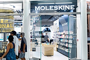 NEW YORK, USA - August, 2018: Official Moleskine store at Oculus Shopping Center, New York. Moleskine is an Italian