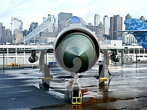 A MiG-21PFM Soviet Fighter Jet onboard The USS Intrepid Air Space Museum, New York