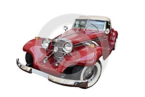 New York, USA - January 20, 2023: luxury red Mercedes-Benz retro car on white background with clipping path. European vintage car